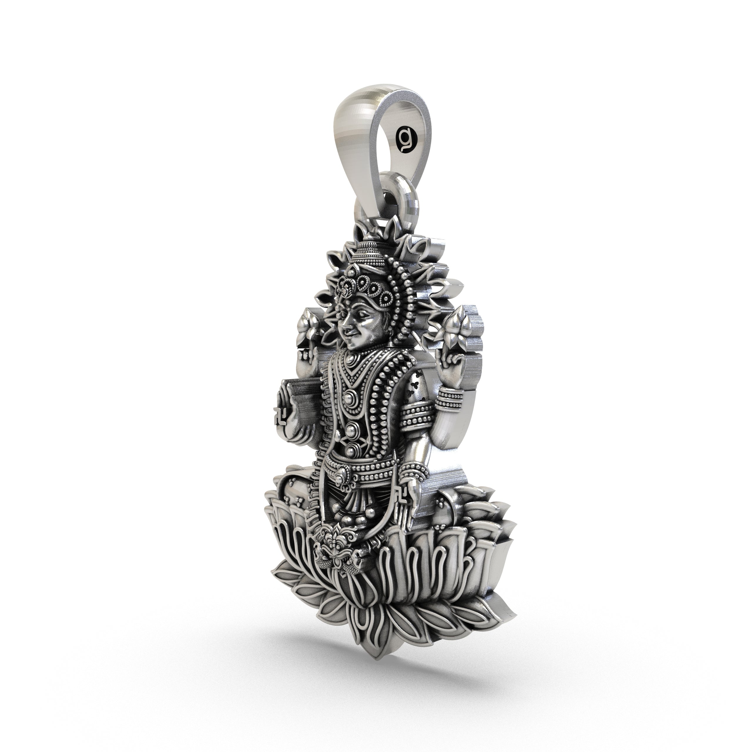 Lakshmi Maa Lotus Pendant in 925 Sterling Silver | Goddess of Wealth & Prosperity | Handmade Hindu Spiritual Jewelry Secondary image