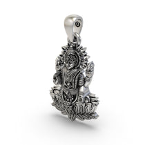 The complete Lakshmi Maa lotus pendant in 925 sterling silver, displaying its divine design and polished finish for daily