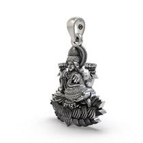 An angled view of the Alankar Lakshmi Maa pendant, highlighting the intricate temple-style details on the 925 silver lotus.
