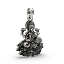 Close-up detail of the 925 sterling silver Lakshmi Maa pendant, showcasing the fine craftsmanship of the goddess's face.