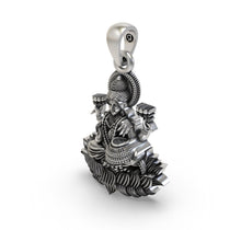 Side profile of the Goddess Lakshmi Maa pendant, displaying the thickness and solid 925 sterling silver construction.