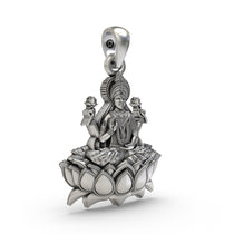 Close-up detail of the Lakshmi Maa Lotus Pendant, showcasing the fine craftsmanship on the 925 silver metal.