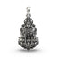 Front view of 925 sterling silver Goddess Lakshmi pendant seated on a lotus, handcrafted temple jewelry.