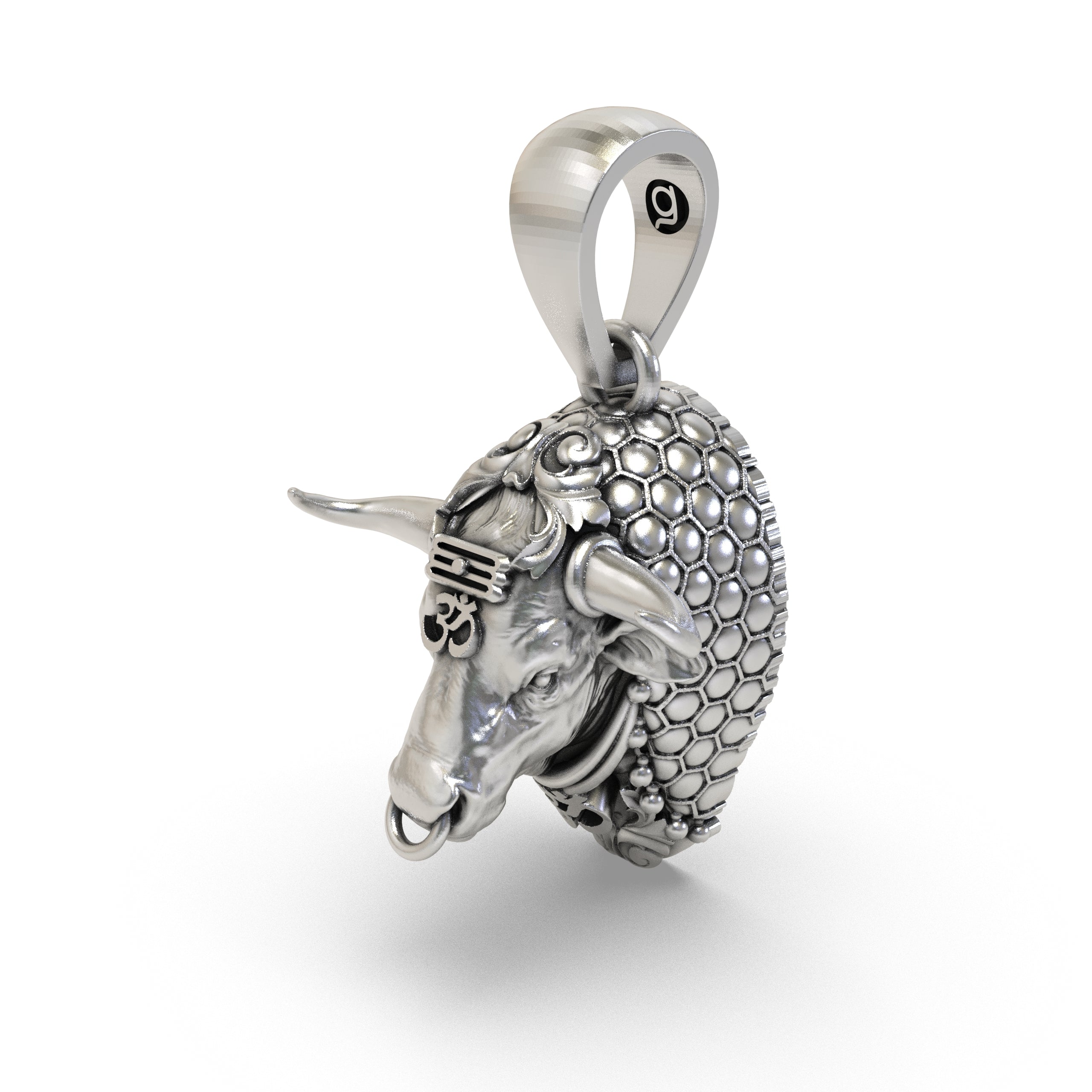 Worn look of the lightweight 925 silver Nandi bull pendant perfect for daily wear and meditation.