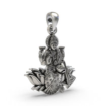 Close-up detail of the Lakshmi Maa spiritual pendant in pure silver, showcasing the goddess's serene expression.