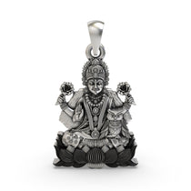 Front view of the 925 sterling silver Lakshmi Maa with Owl pendant showcasing intricate temple-style details.