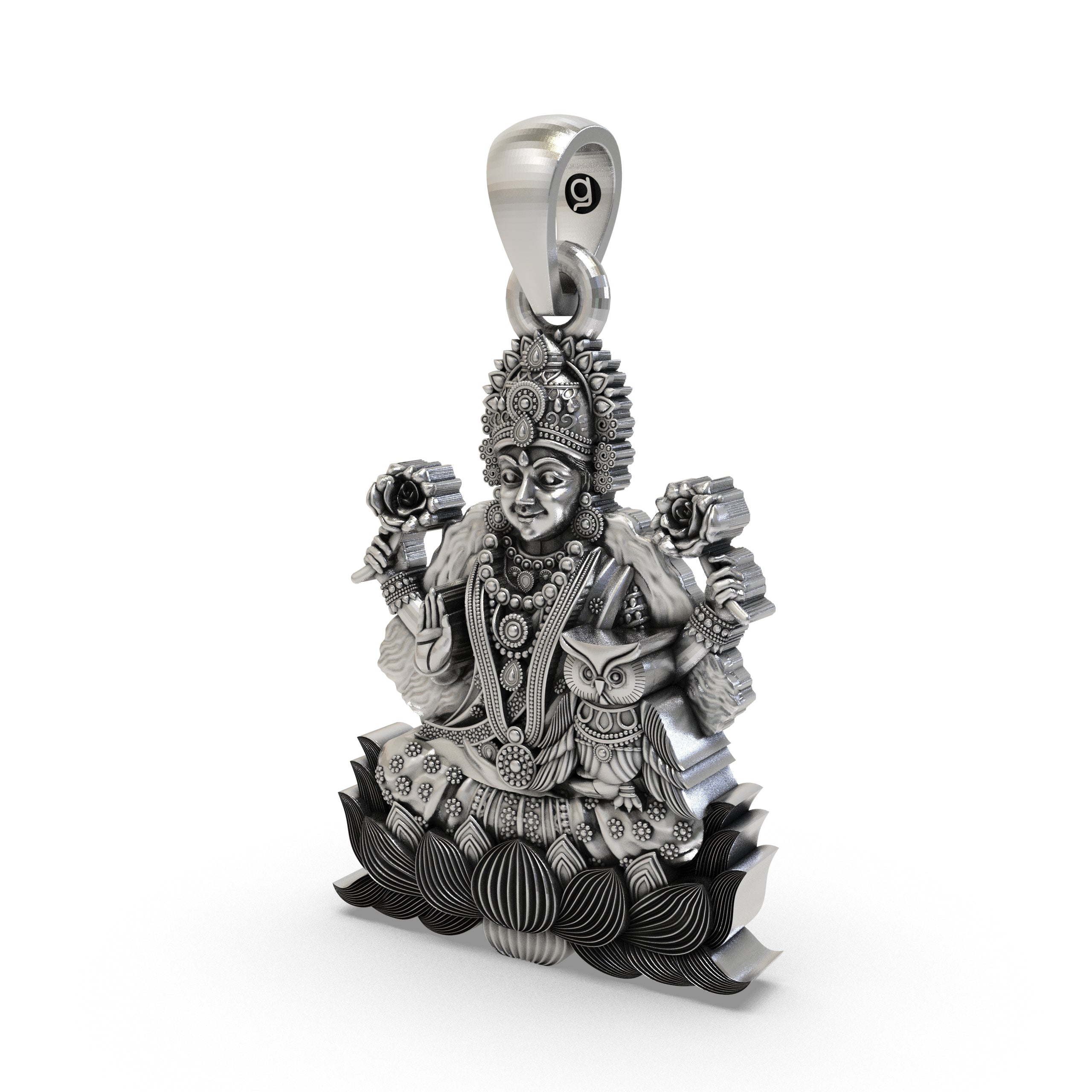 Lakshmi Maa with Owl Pendant in 925 Sterling Silver | Goddess of Wealth & Prosperity | Handmade Hindu Spiritual Jewelry Secondary image