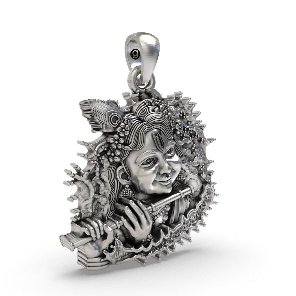 Side profile of the 925 silver Lord Krishna pendant, an ideal spiritual talisman for daily devotion.