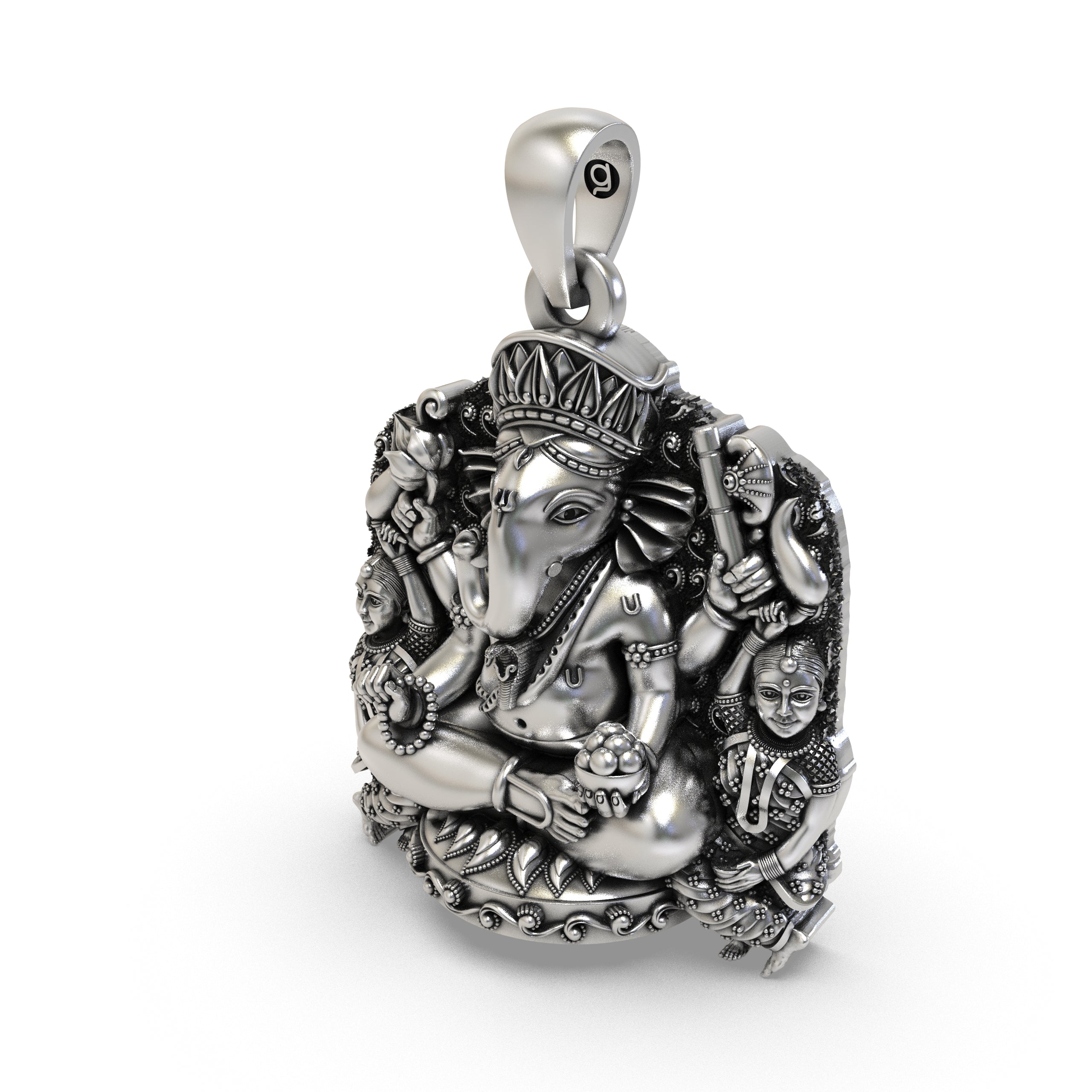Side profile of the polished 925 silver Siddhivinayak Ganapati locket, showing its dimensional design.