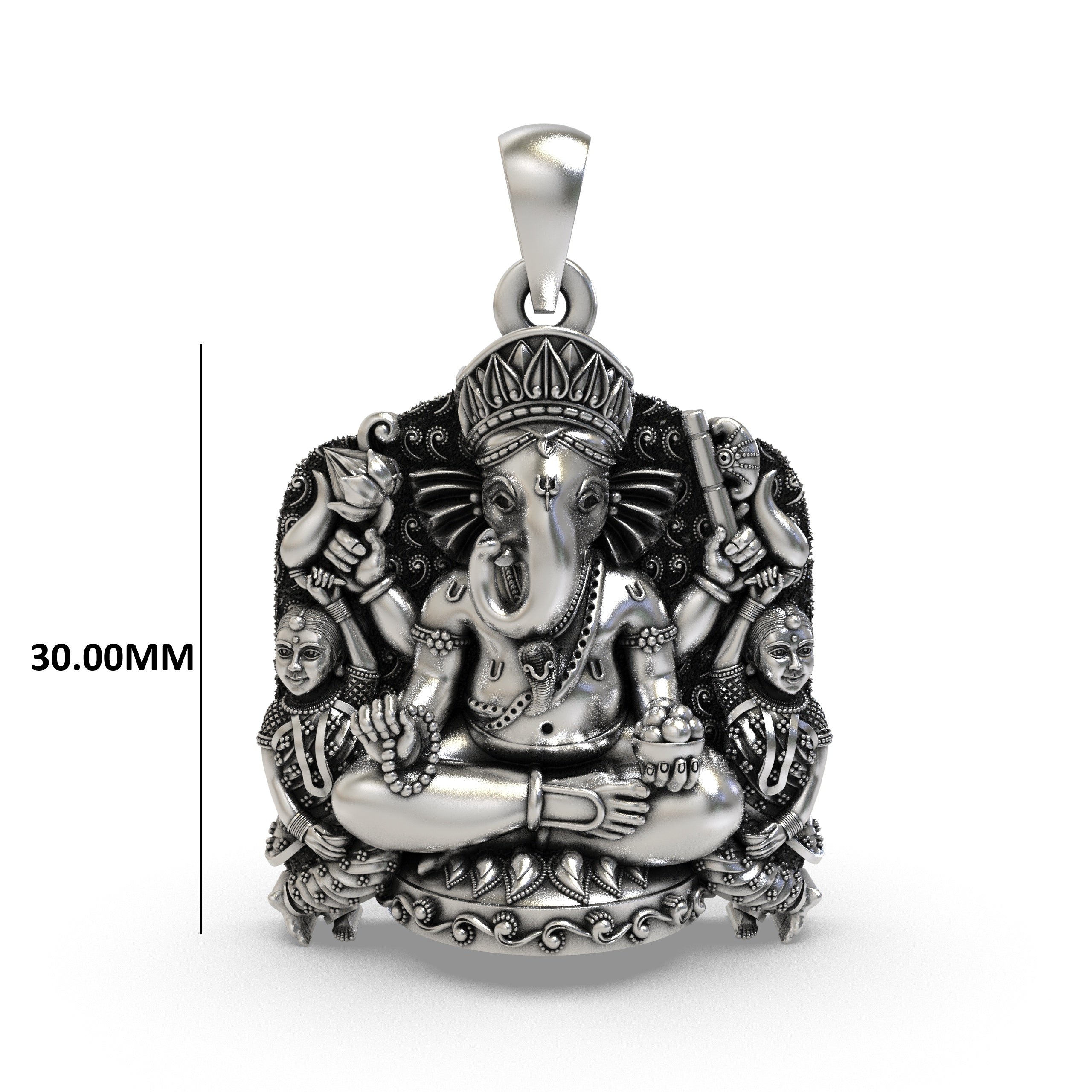 The Shree Siddhivinayak Ganesha pendant in 925 silver, shown for scale and its elegant polished finish.