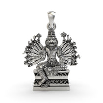 Front view of the 925 sterling silver Ugra Narasimha pendant showing multi-armed detailing.