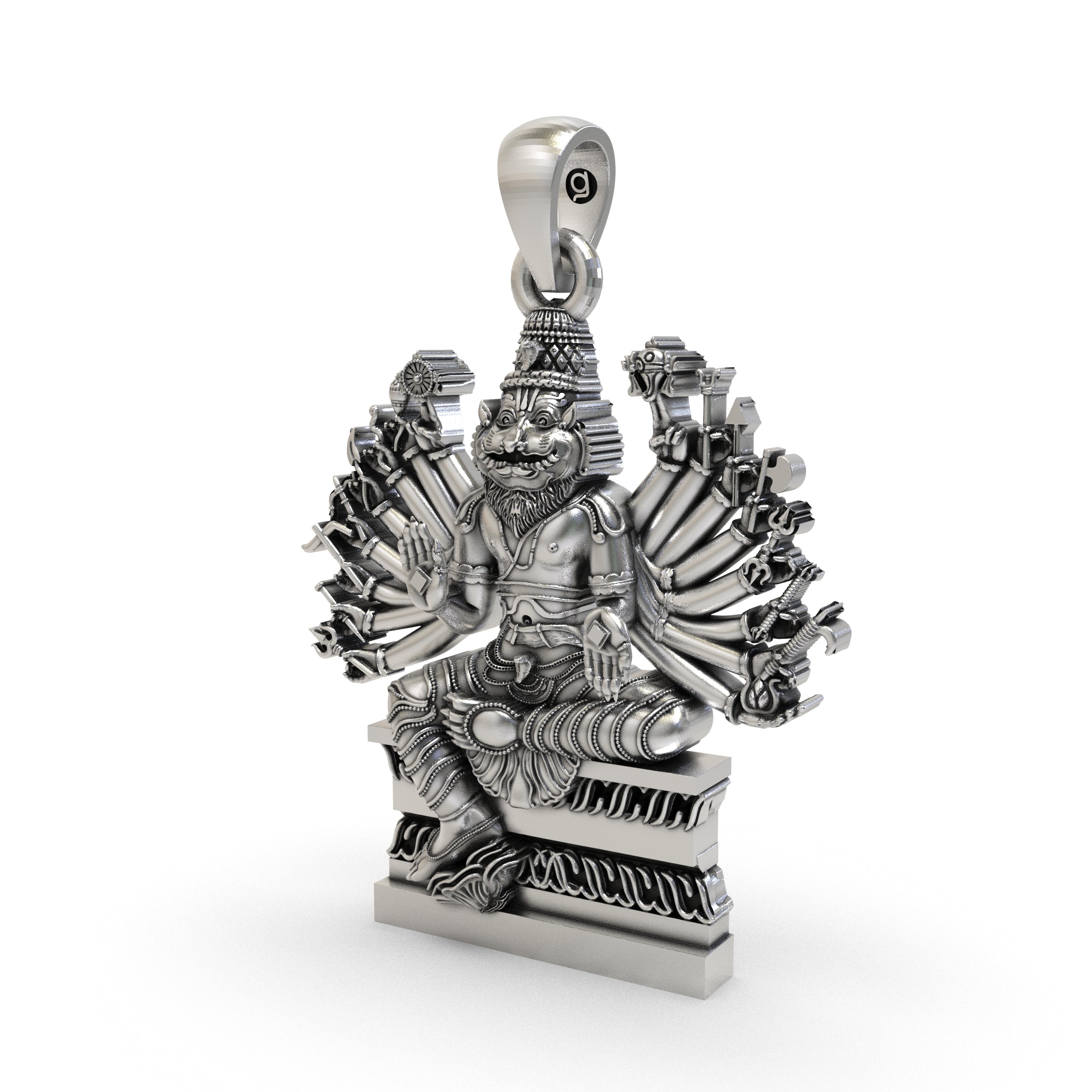 925 Sterling Silver Narasimha Pendant — Ugra Multi-Armed Avatar of Vishnu, Handmade Temple Jewellery Secondary image