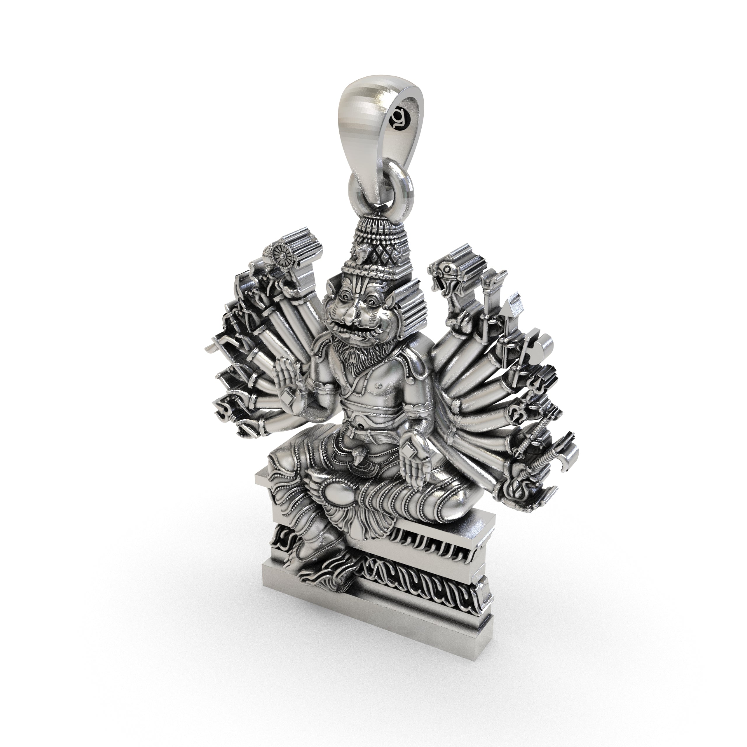 Detailed back and texture of the silver Ugra Narasimha deity pendant perfect for daily spiritual wear.