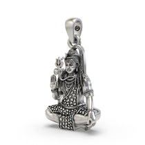 Close-up detail of the oxidized finish on this handcrafted 925 silver Mahadev temple pendant.