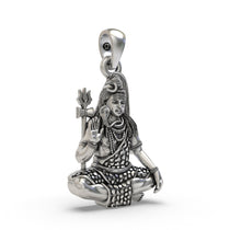 Side angle of the 925 silver Shiva pendant showing intricate carvings of the crescent moon and Trishul.