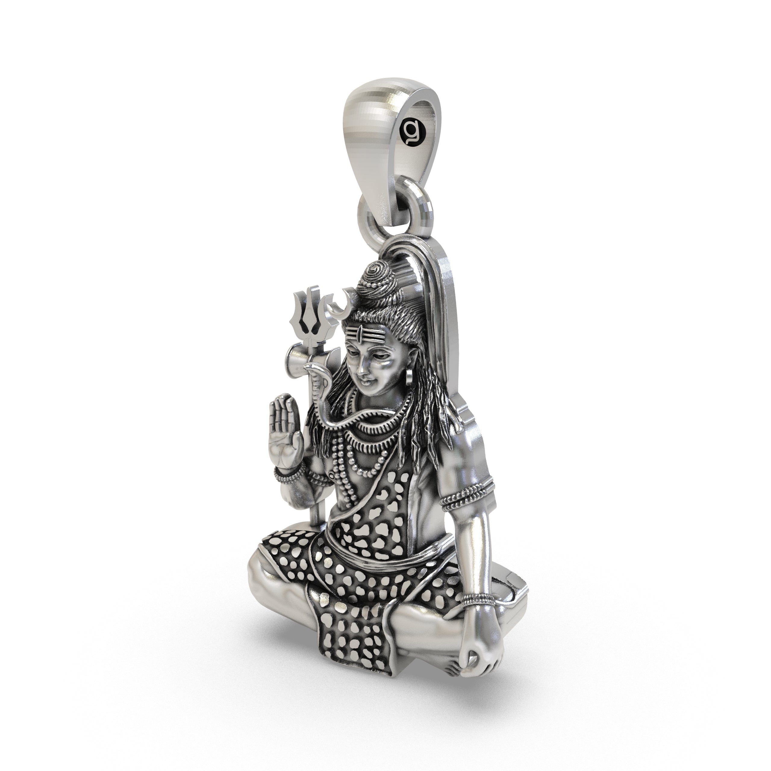 Worn look of the unisex 925 sterling silver Lord Shiva pendant perfect for daily spiritual wear.