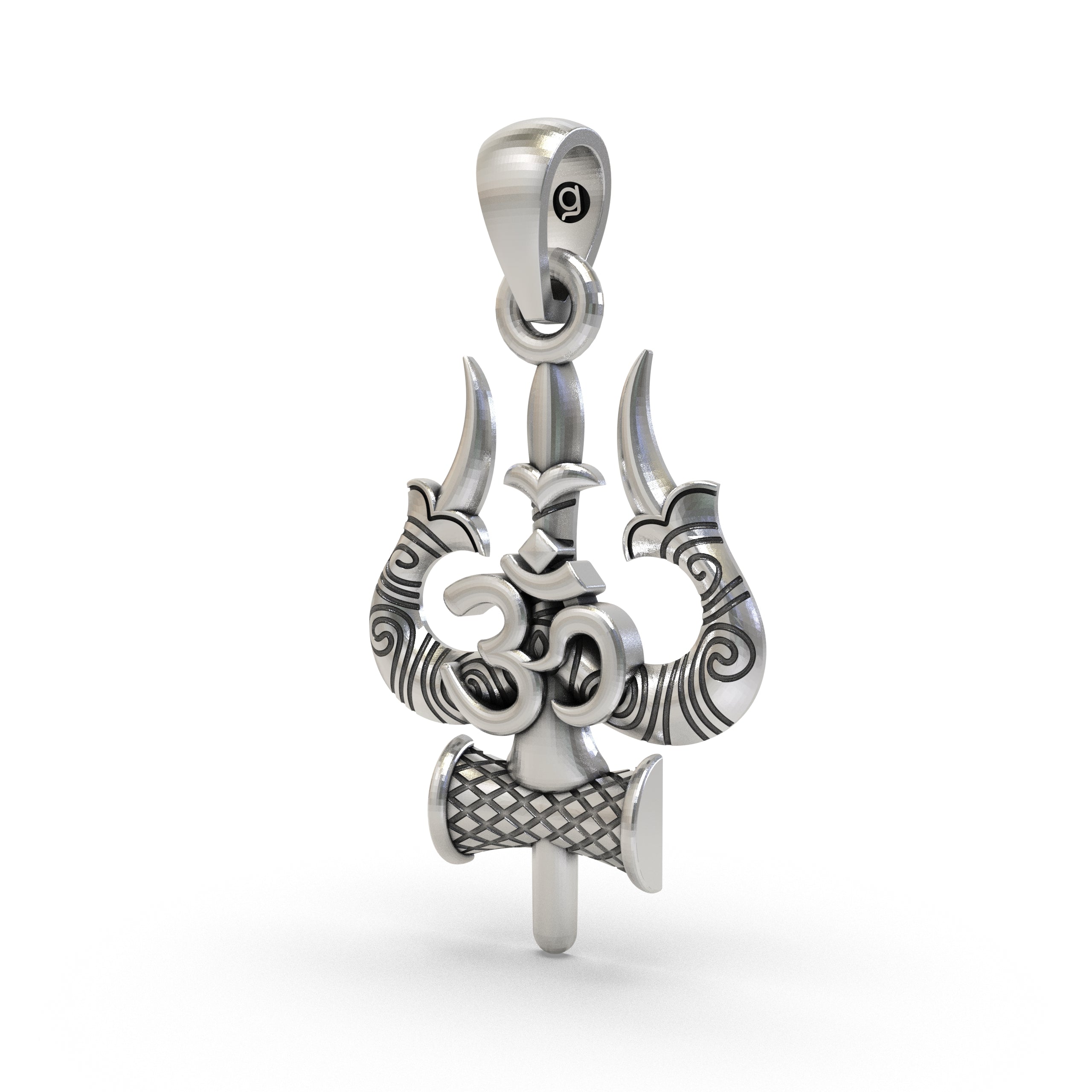 925 Sterling Silver Trishul Om Pendant — Shiva Damru Symbol, Handmade Temple Jewellery Secondary image