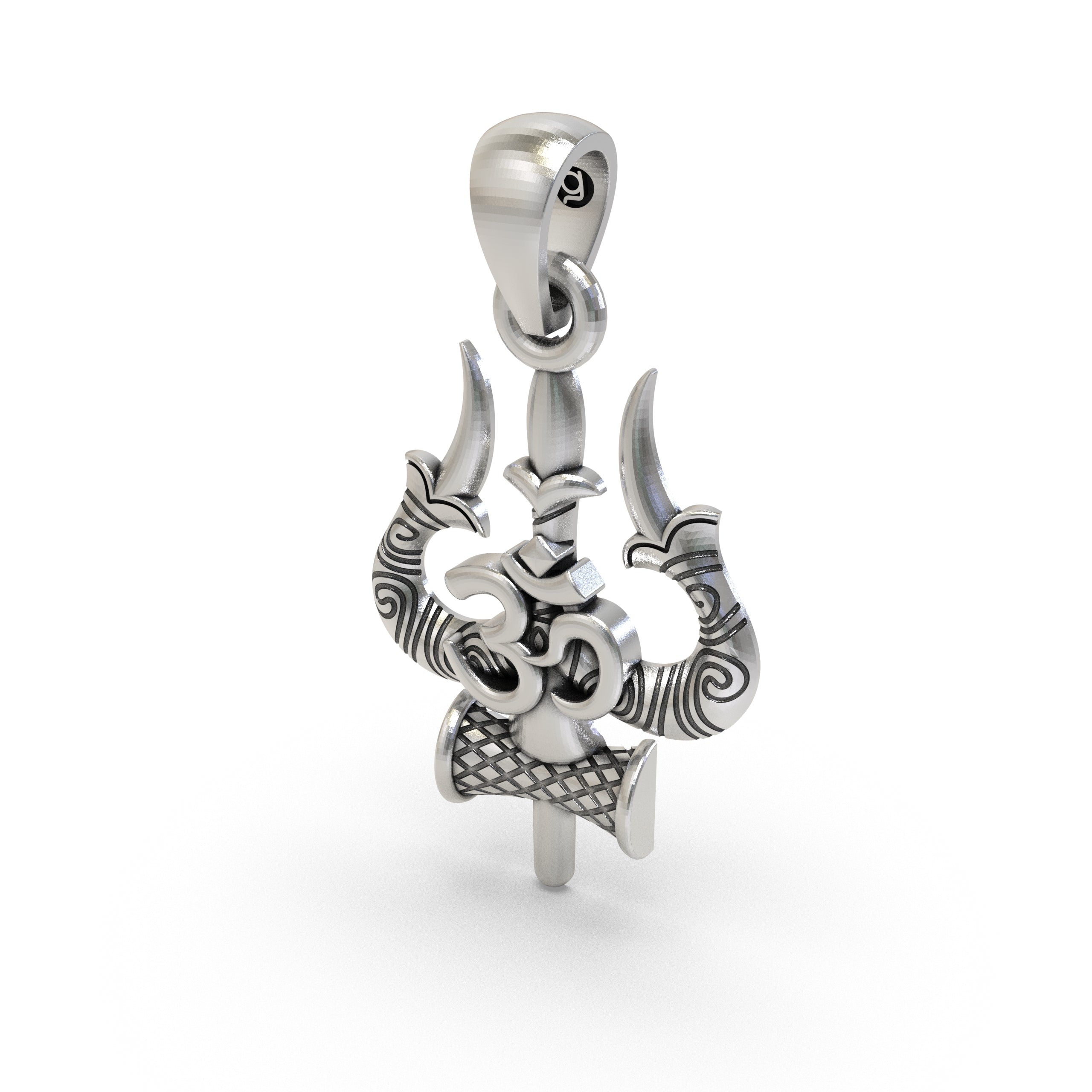 Handmade 925 sterling silver Trishul Om Damru pendant, perfect for daily wear and spiritual gifting.