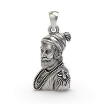 Front view of the 925 sterling silver Shivaji Maharaj pendant showing intricate heritage details.