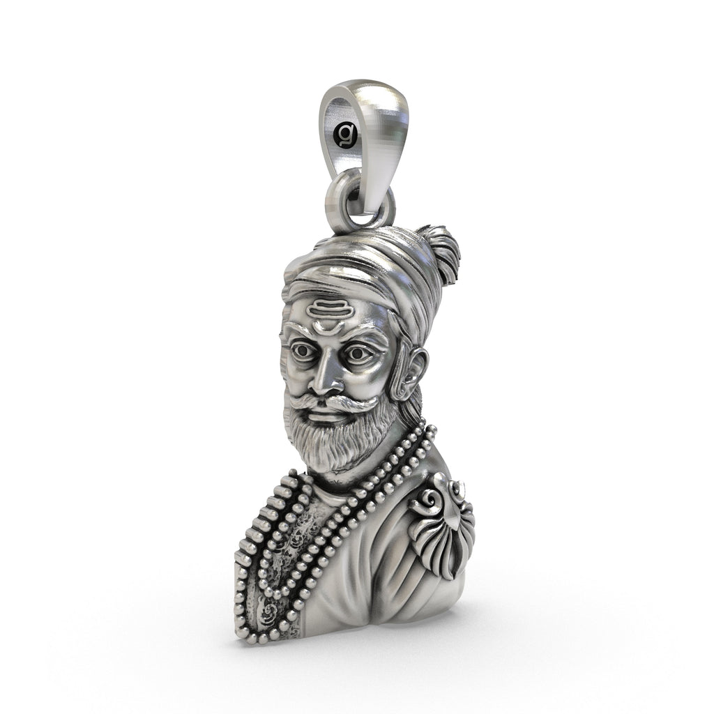 Side angle view of the 925 silver Maratha warrior king pendant with premium craftsmanship.