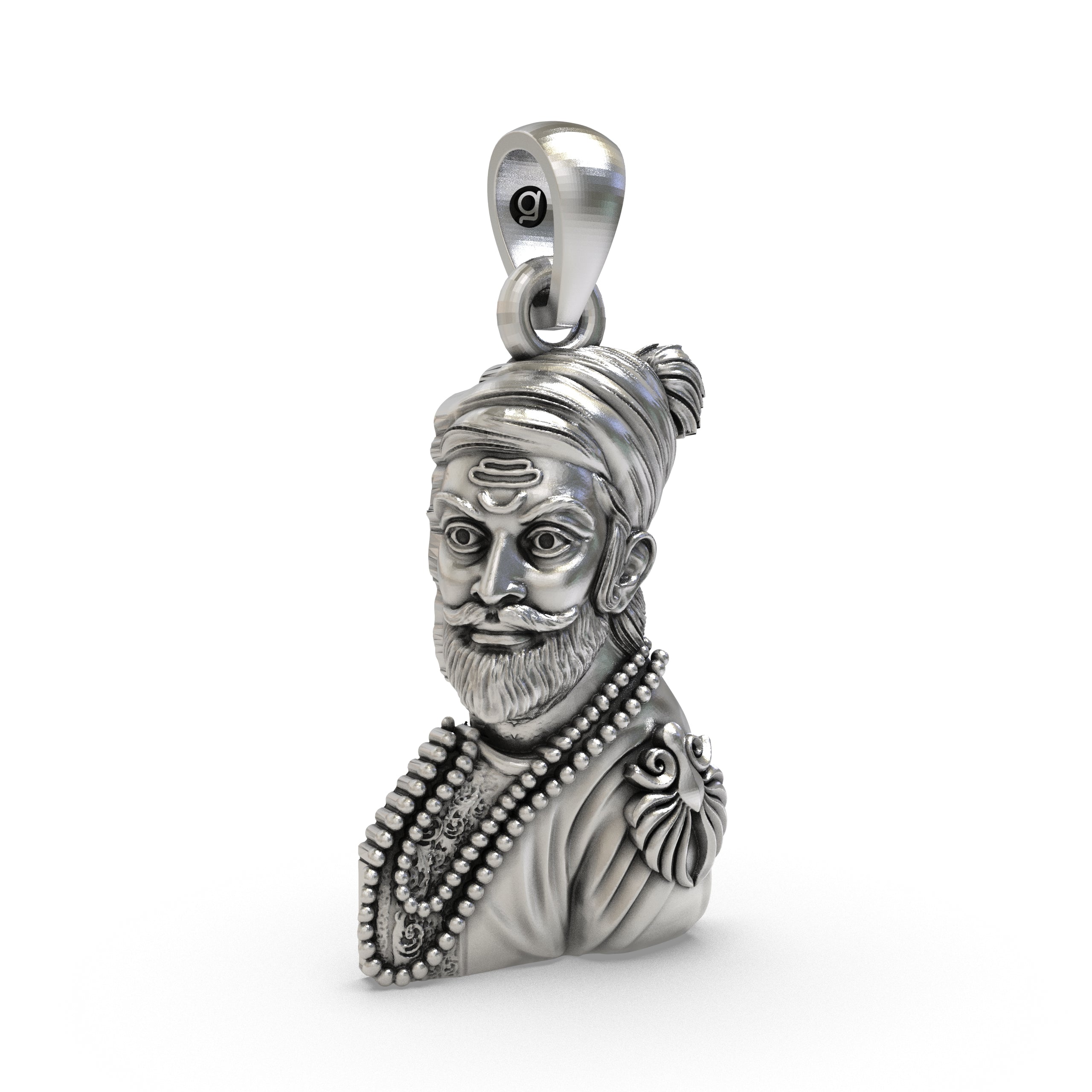Side angle view of the 925 silver Maratha warrior king pendant with premium craftsmanship.