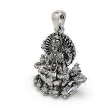 Worn look of the auspicious silver Lakshmi pendant, perfect for festive wear and spiritual gifting.