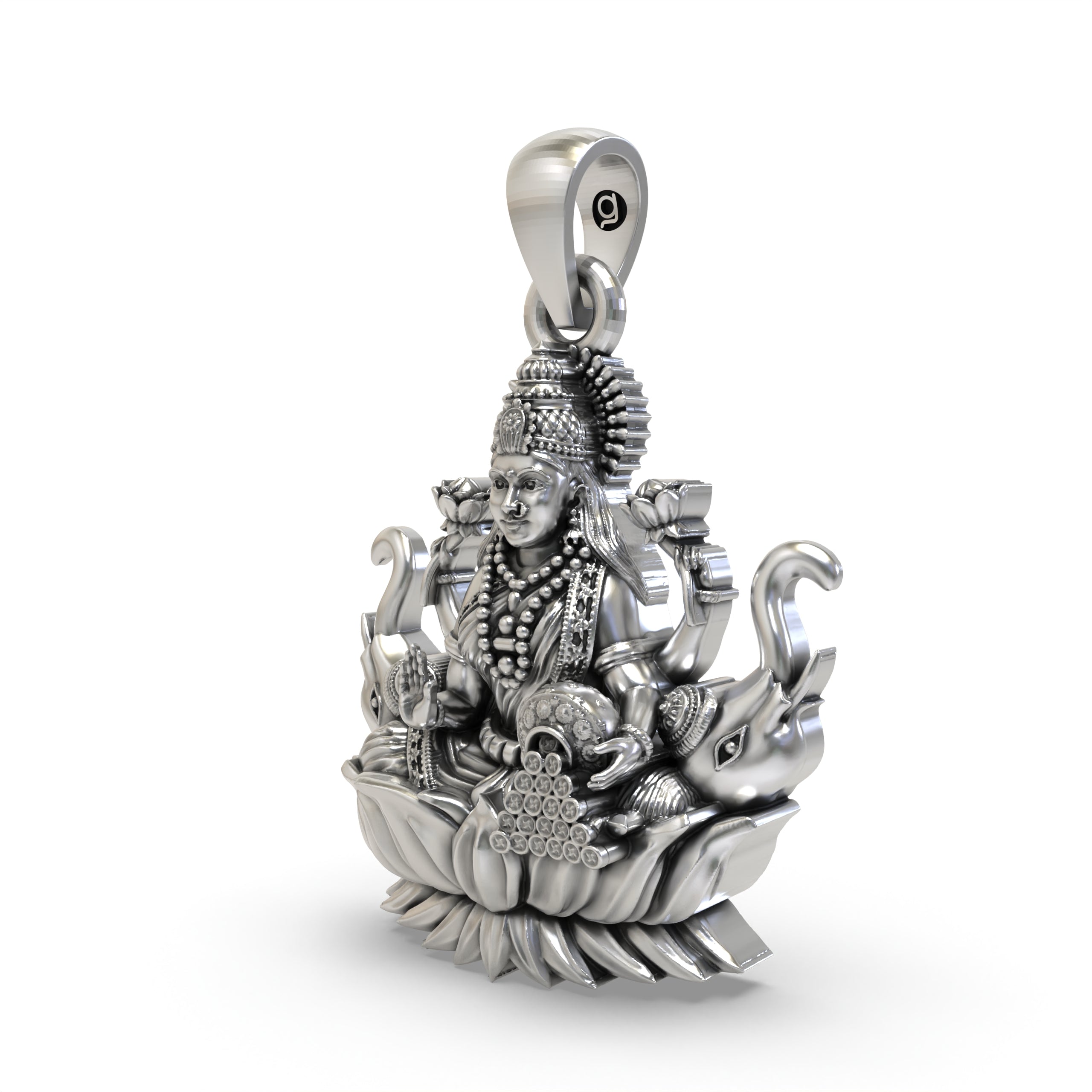 925 Sterling Silver Lakshmi Pendant — Goddess Mahalakshmi on Lotus with Elephants & Coins, Handmade Temple Jewellery Secondary image