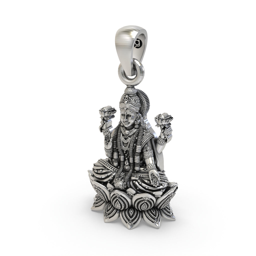 Finishing details of the pure 925 silver Mahalakshmi temple jewelry piece by Alankar.