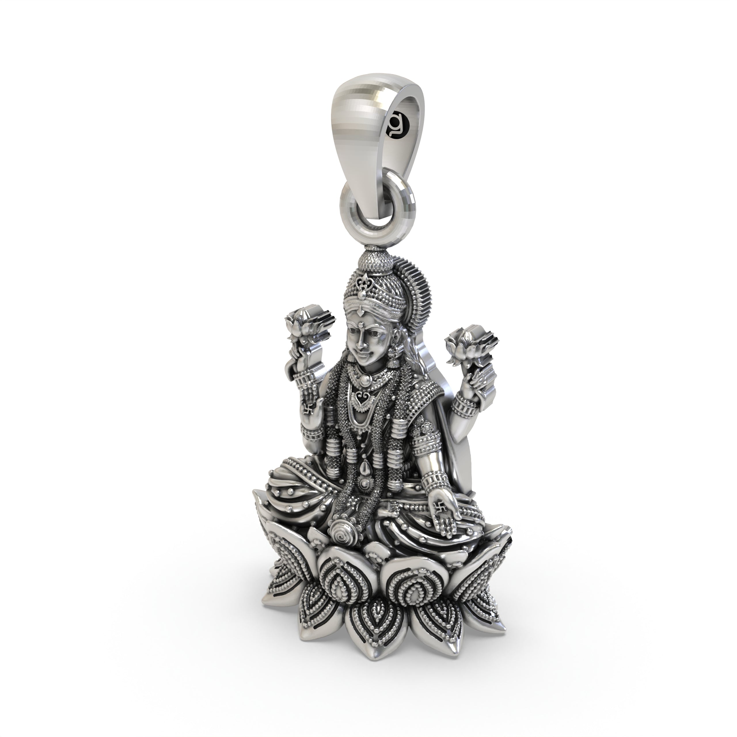 Finishing details of the pure 925 silver Mahalakshmi temple jewelry piece by Alankar.