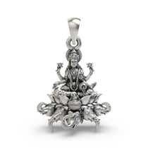 Front view of the 925 Sterling Silver Gajalakshmi Pendant featuring Goddess Mahalakshmi on a lotus.