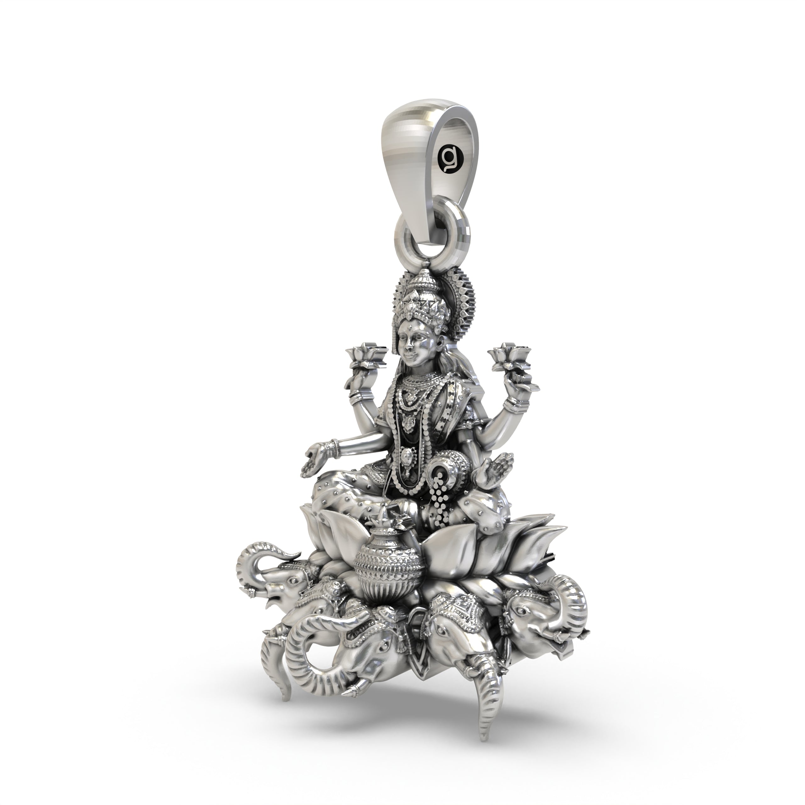 925 Sterling Silver Gajalakshmi Pendant — Goddess Mahalakshmi on Lotus with Elephants & Kalash, Handmade Temple Jewellery Secondary image