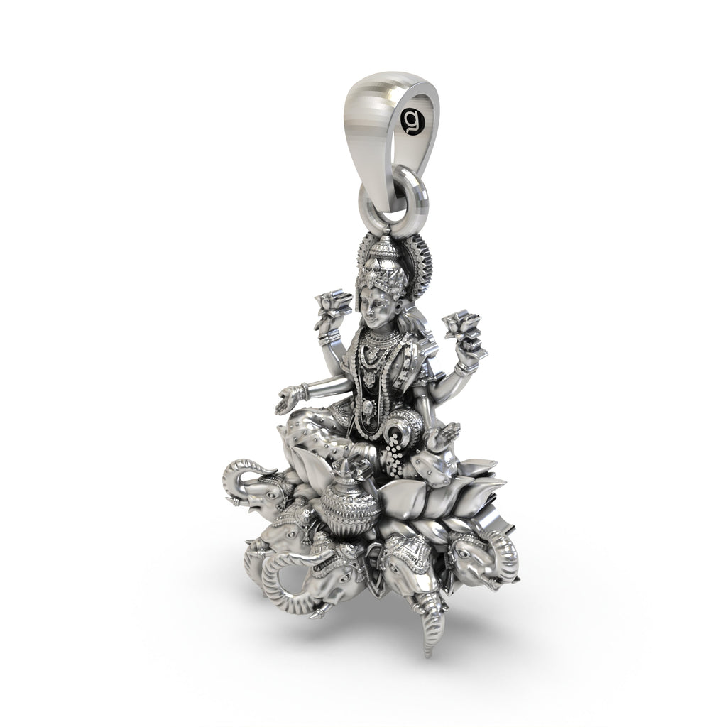 Back view and crafting details of the 925 silver Gajalakshmi pendant ideal for auspicious gifting.