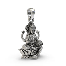 Antique oxidized finish of the pure silver Mahalakshmi temple jewellery pendant showcasing fine artistry.