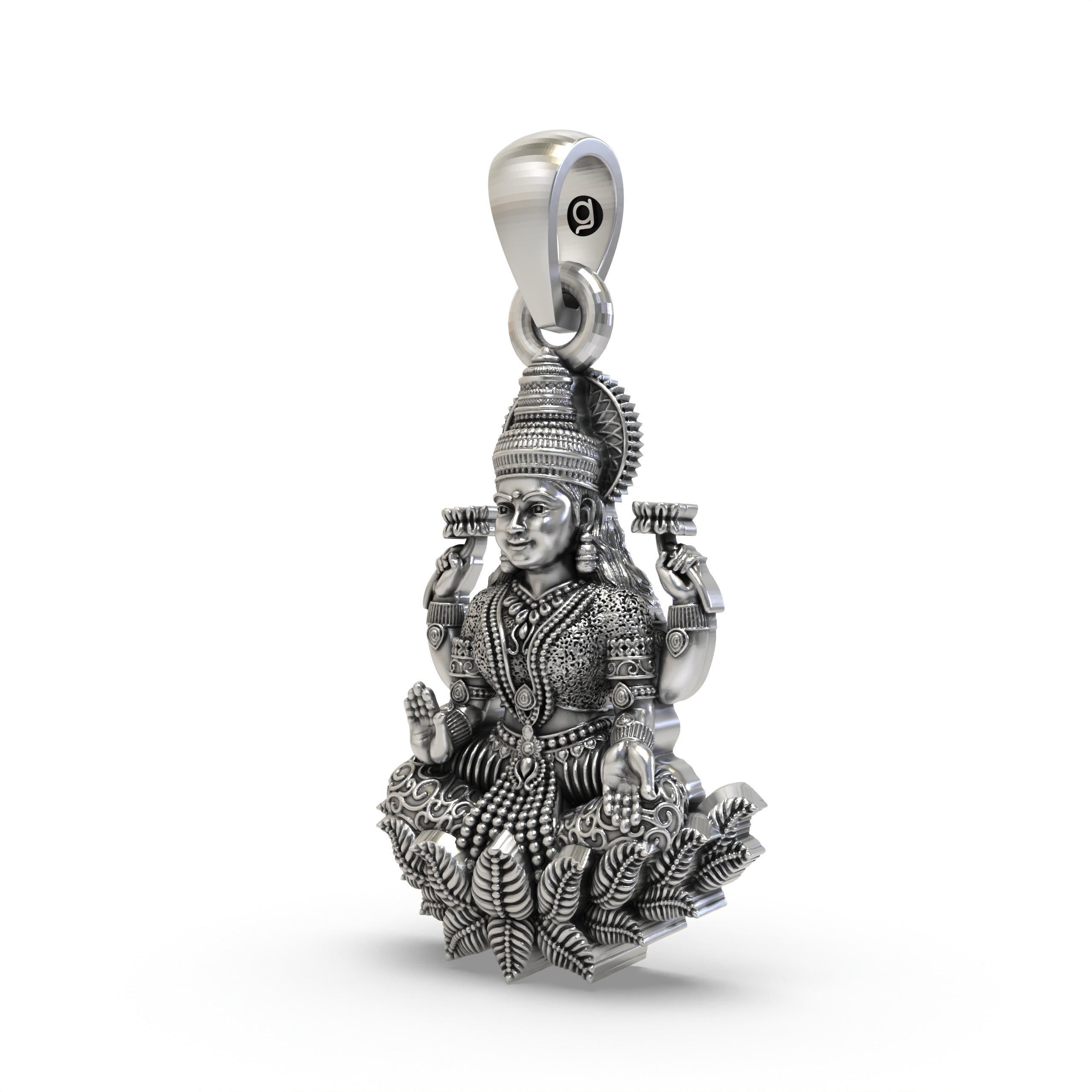 925 Sterling Silver Lakshmi Pendant — Goddess Mahalakshmi on Lotus with Blessings & Lotus Flowers, Handmade Temple Jewellery Secondary image