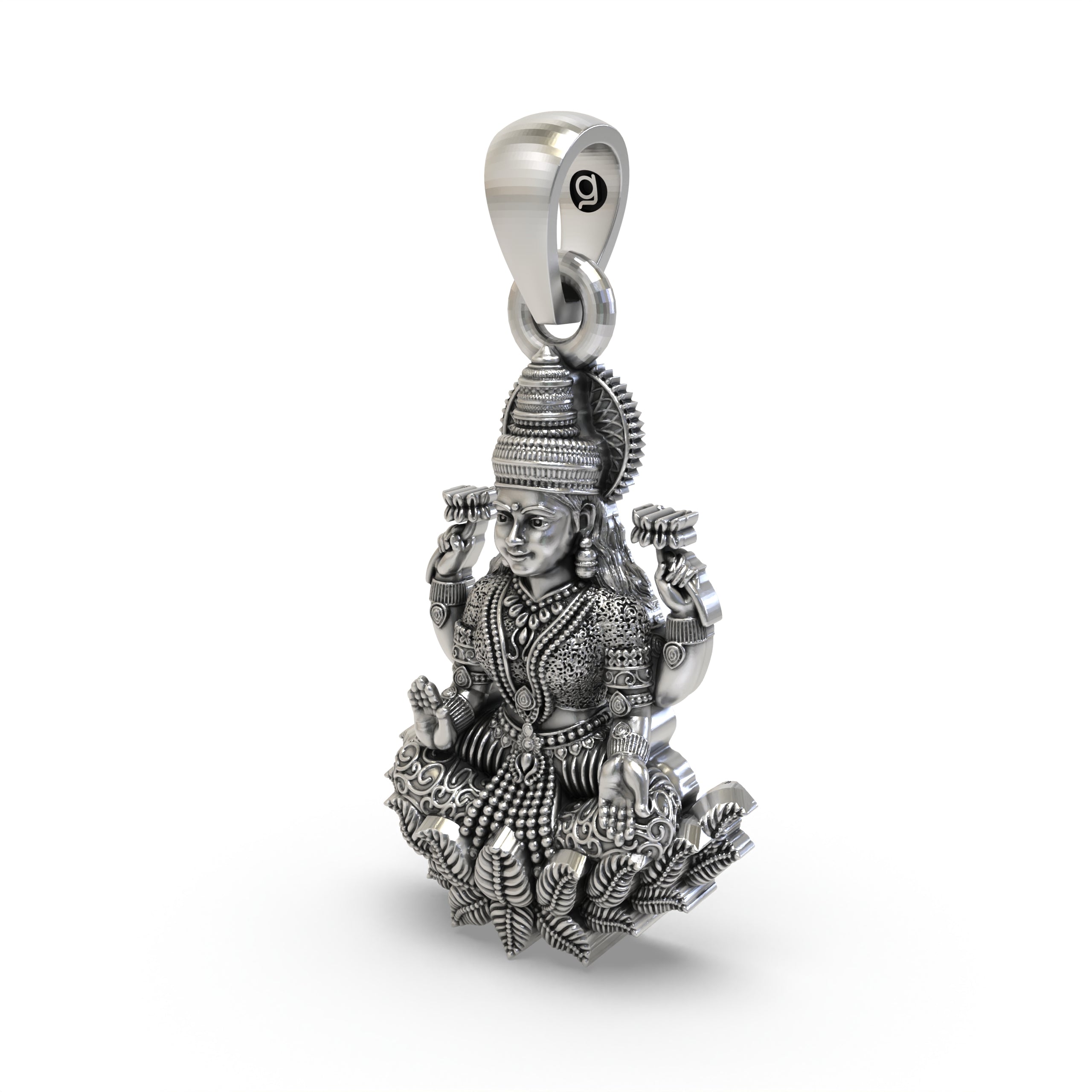 Beautiful 925 silver Mahalakshmi pendant showing blessings and lotus flowers for daily wear.