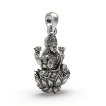 Detailed temple craftsmanship on the 925 silver Goddess Mahalakshmi pendant.