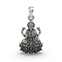 Front view of the 925 sterling silver Mahalakshmi pendant featuring intricate temple jewelry details.