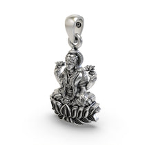 Angled side profile of the authentic 925 sterling silver Lakshmi pendant, perfect for festive wear.