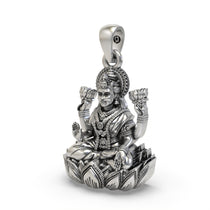 Close-up detail of the 925 Silver Mahalakshmi Pendant highlighting the blessing mudra.