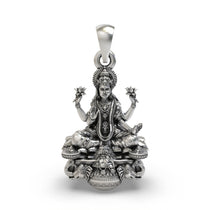 Front view of the 925 Sterling Silver Gajalakshmi Pendant featuring Mahalakshmi on a lotus.