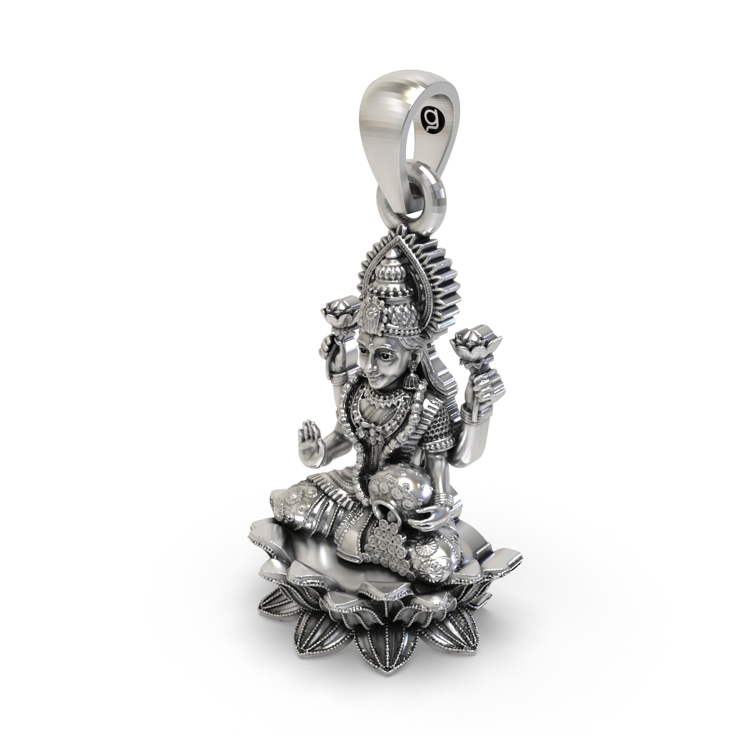 Beautifully handcrafted Mahalakshmi temple jewellery pendant in 925 sterling silver for festive wear.