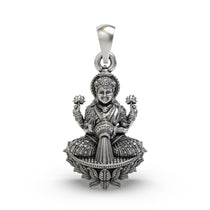 Front view of the 925 silver Goddess Lakshmi pendant showing intricate handmade details and divine blessings.