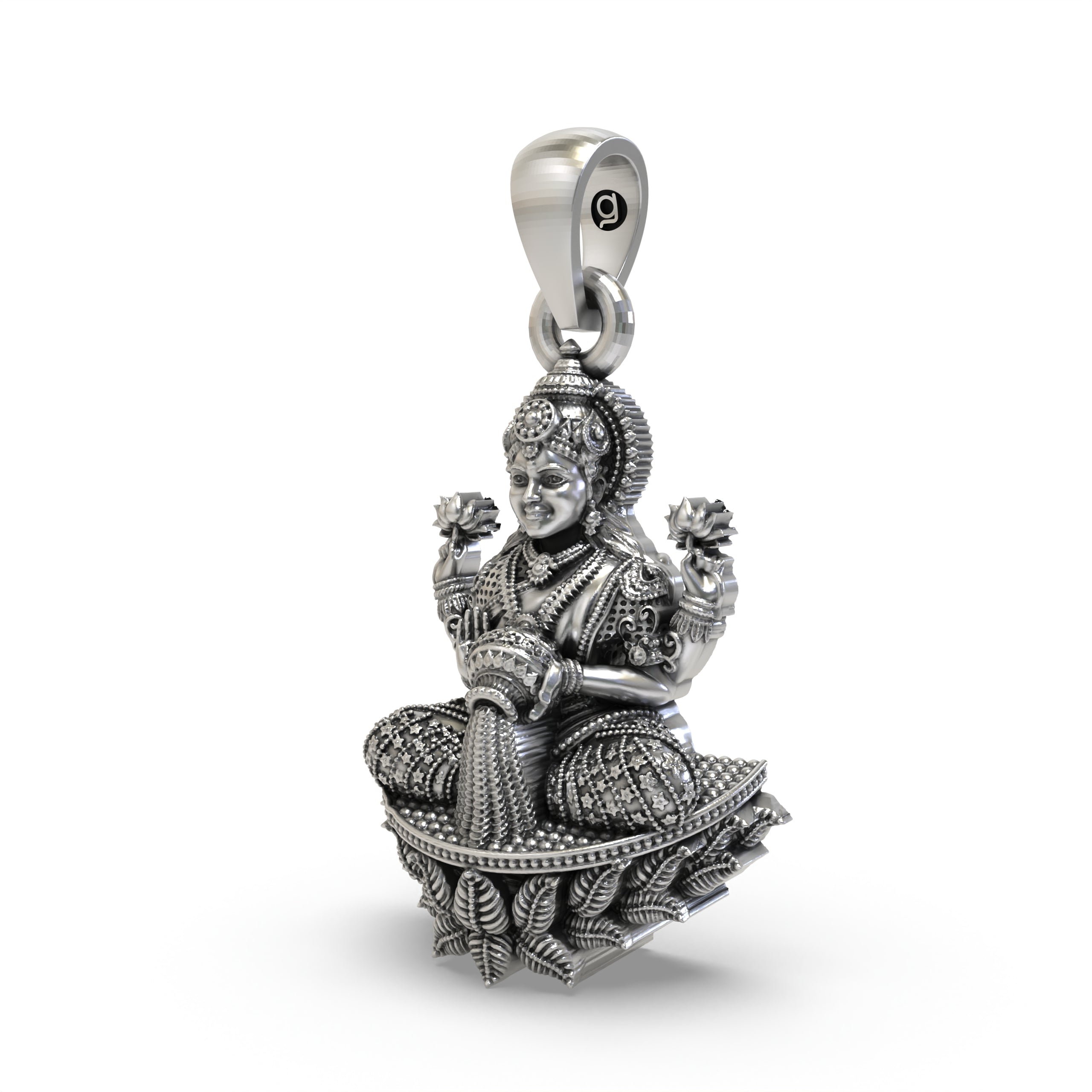925 Silver Goddess Lakshmi Pendant | Handmade Mahalaxmi Lotus Jewelry Secondary image