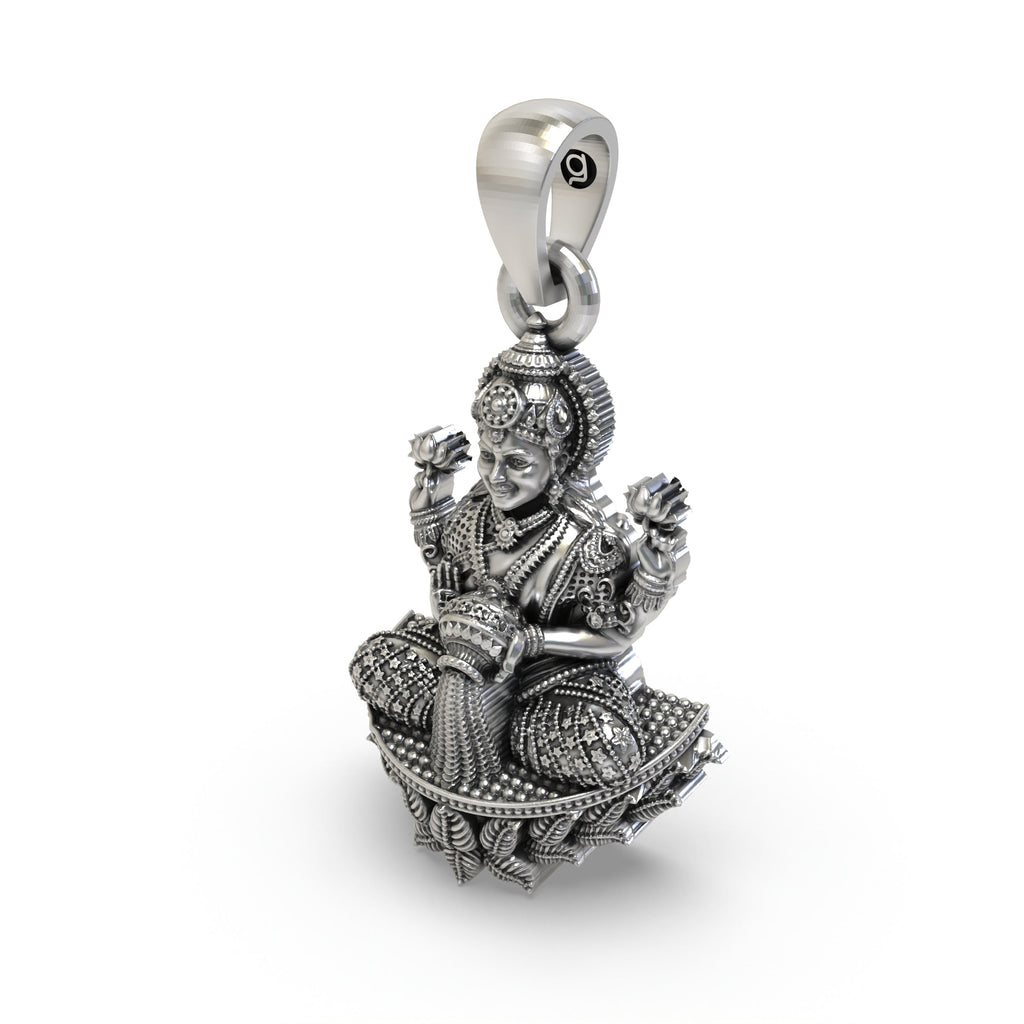 Beautifully styled 925 silver Goddess Lakshmi pendant perfect for daily wear and spiritual gifting occasions.