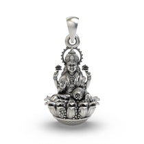 Front view of the 925 Silver Lakshmi Devi Pendant showcasing intricate handcrafted detailing.