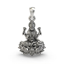 Front view of the 925 Silver Lakshmi Mata Pendant showing detailed craftsmanship and Goddess seated on a lotus.