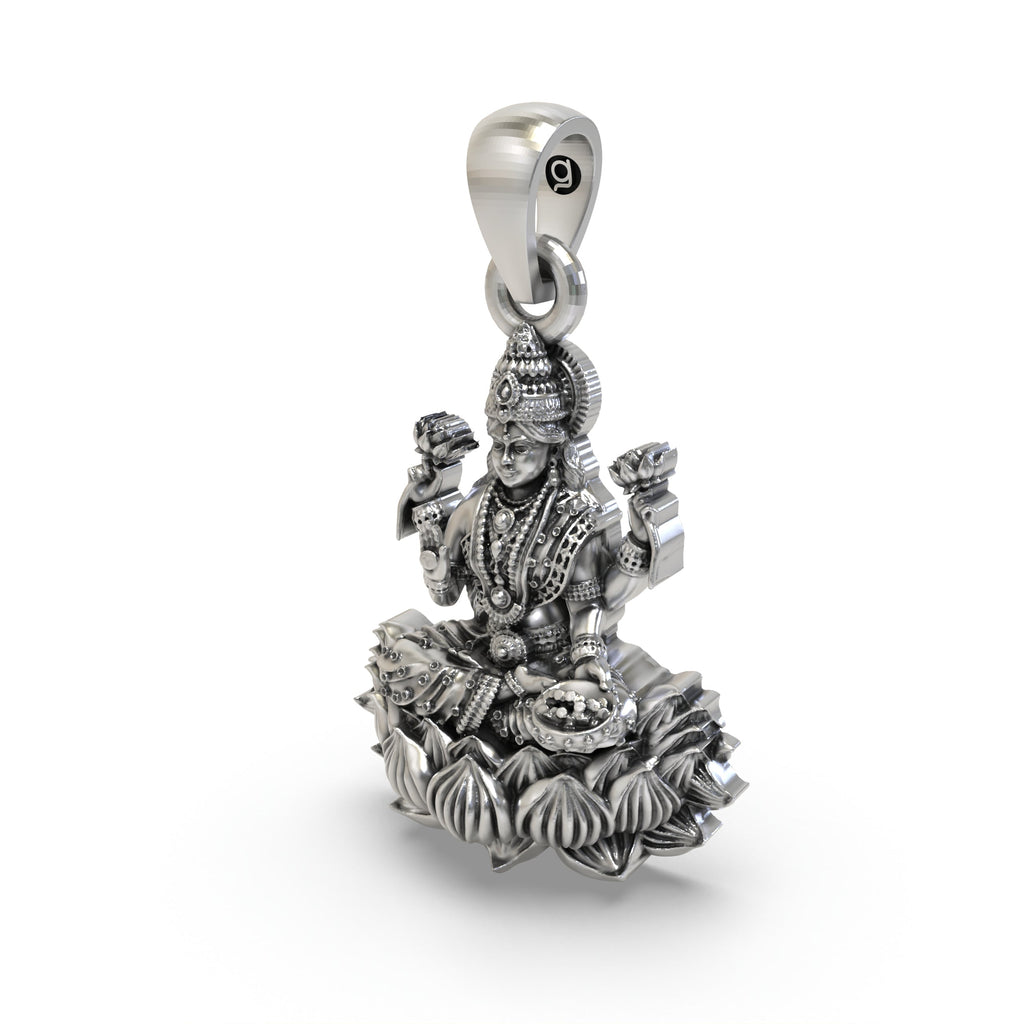 Beautiful 925 Silver Lakshmi Mata Pendant displayed for auspicious gifting, symbolizing wealth and prosperity.