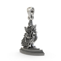 Close-up detail of the handmade sterling silver Murugan pendant highlighting intricate traditional craftsmanship.