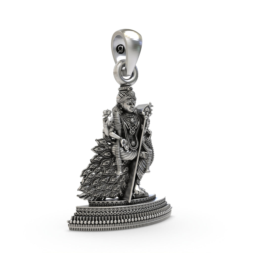 Side profile of the lightweight 925 silver Kartikeya charm showing the elegant finish and a sturdy chain loop.