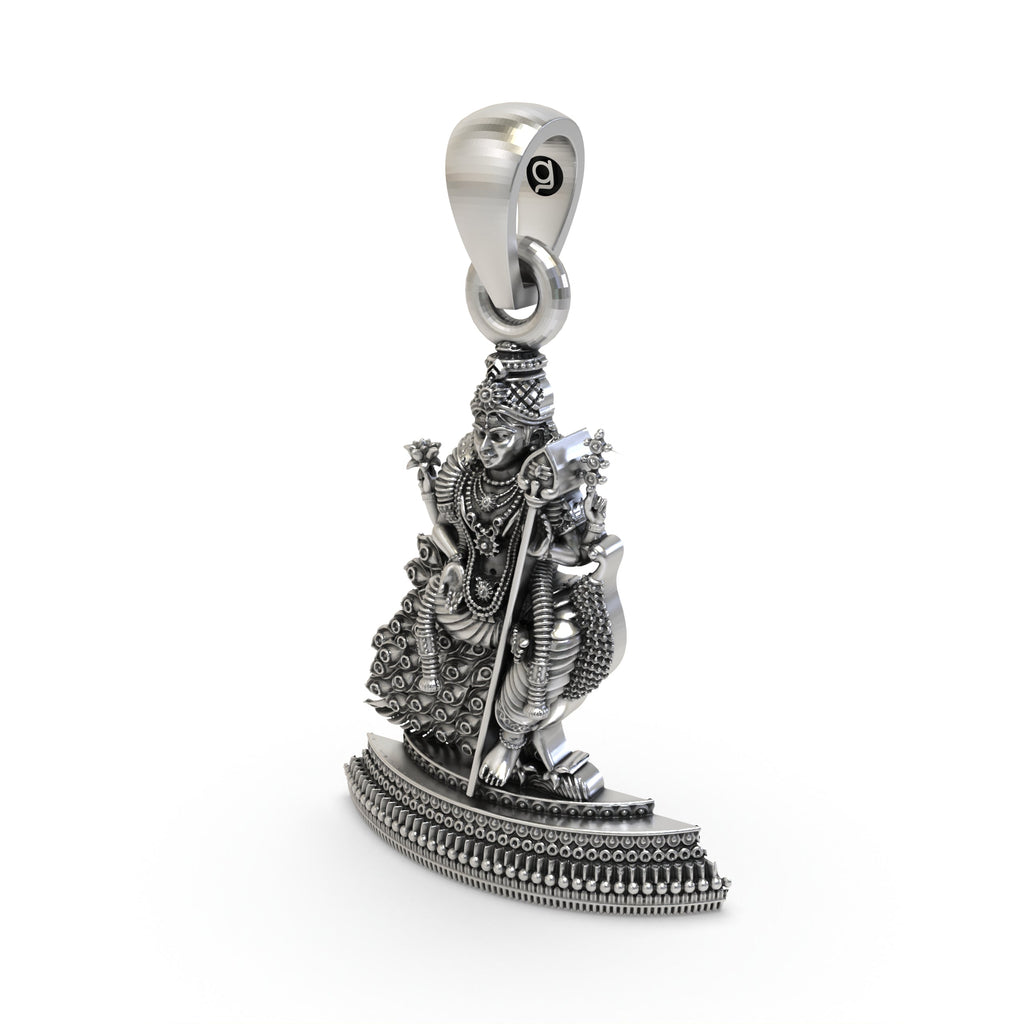 Beautifully crafted 925 silver Murugan on peacock pendant, perfect as a daily spiritual amulet and gift.